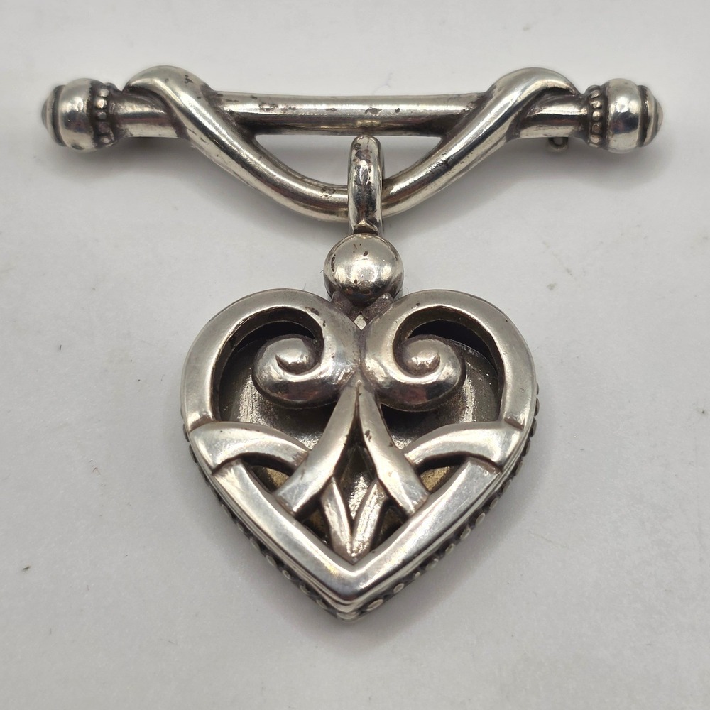 Silver Tone  Celtic Scroll Heart Locket Brooch Pin Pendant